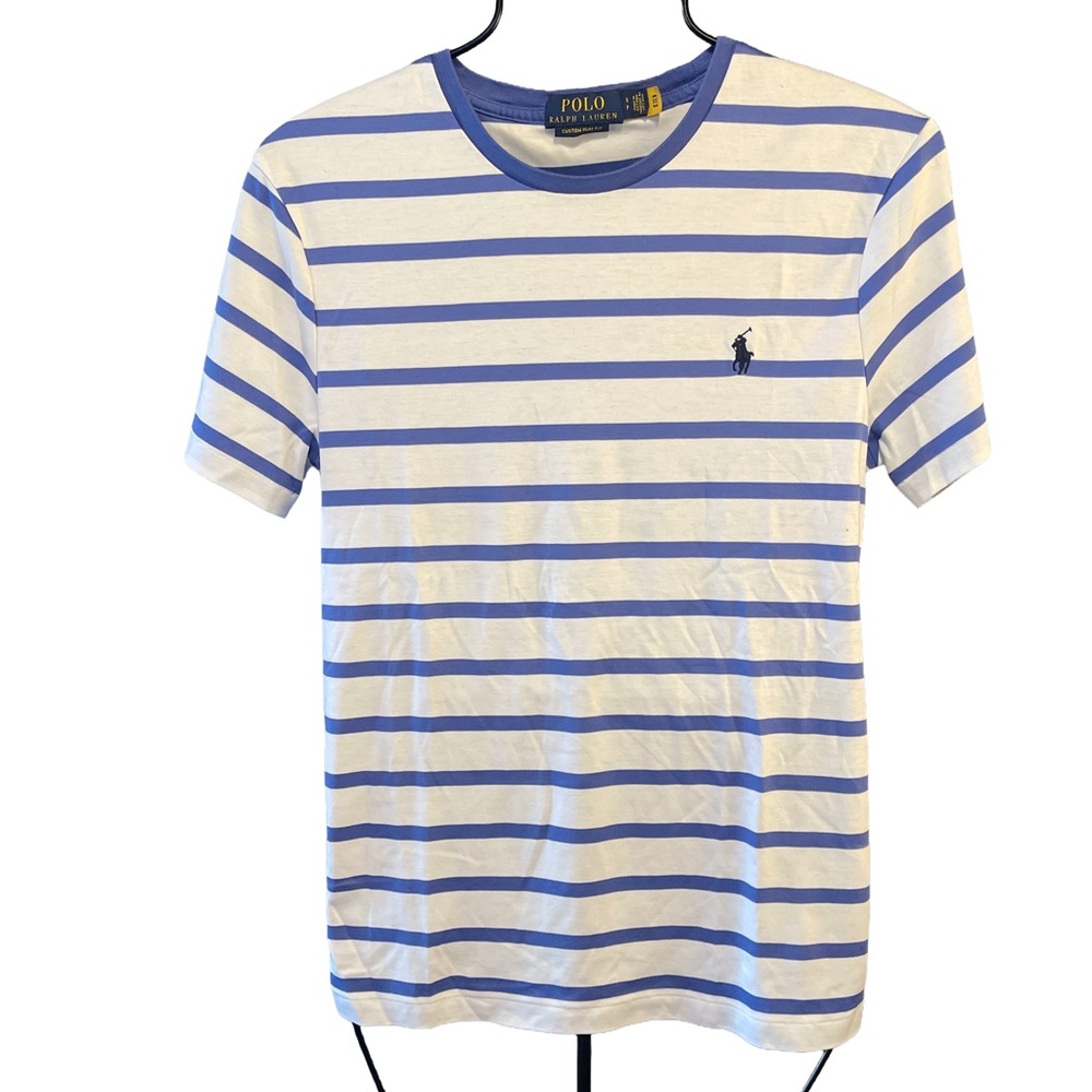 Ralph Lauren Polo Custom Slim fit Striped Blue and White Men's Shirt - Picture 2 of 3
